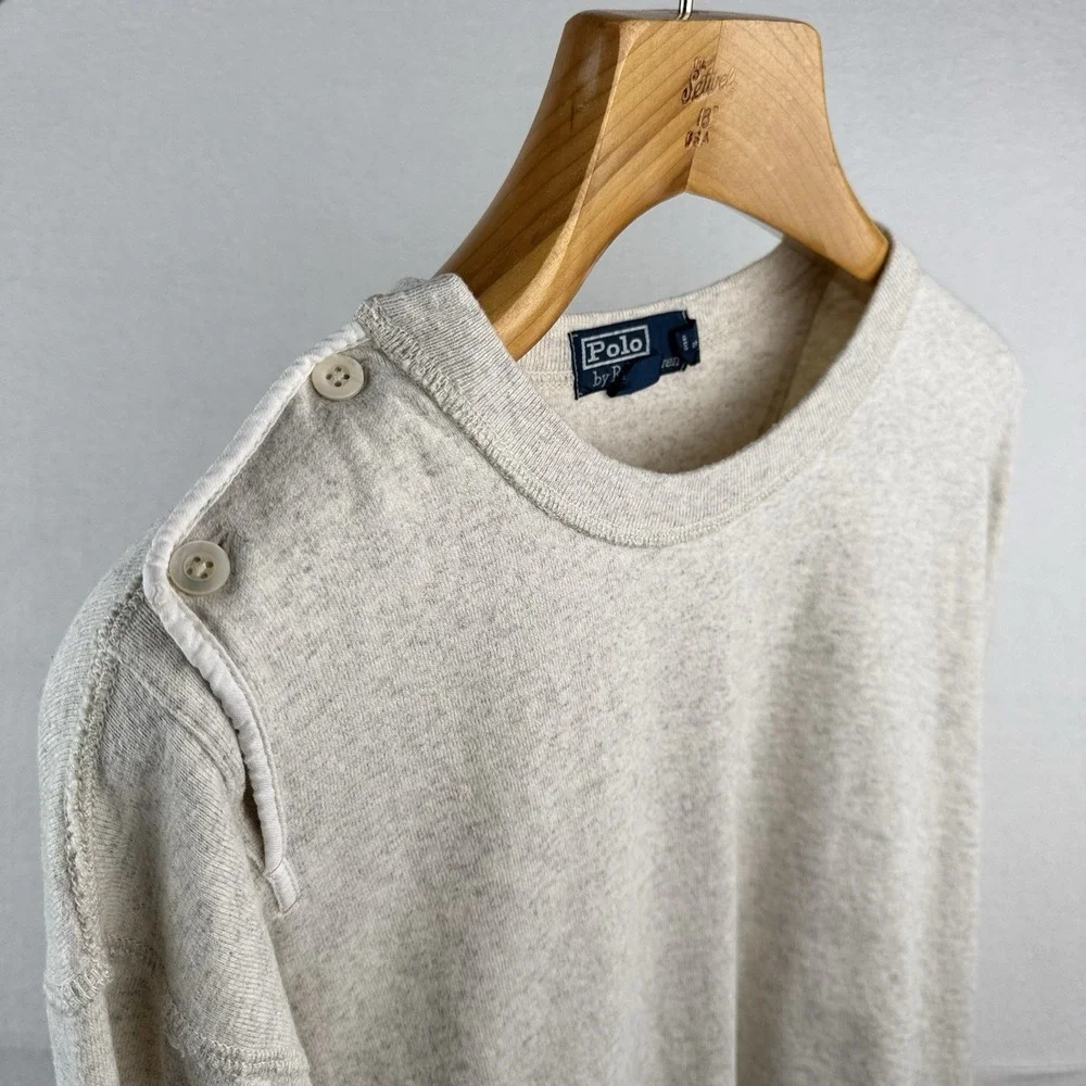 90s Vtg Polo Ralph Lauren Sailor Shoulder‎ Button Sweater Alpaca Beige 2XL *Read